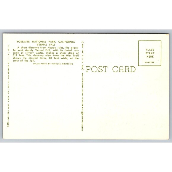 Postcard California Yosemite National Park Vernal Falls Mist Trail Merced River - Picture 3 of 3